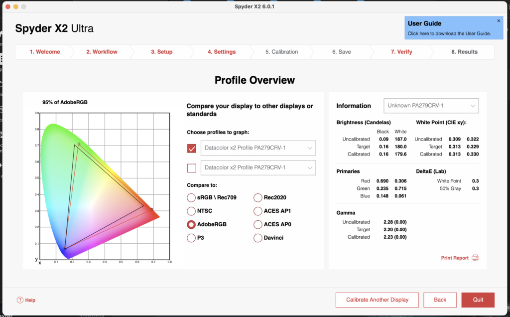 Calibration Results Datacolor Spyder X2 Adobe RGB